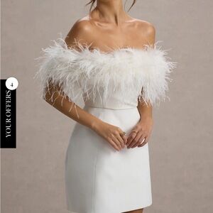 Club L London White Bardot Mini Dress With Feather Trim